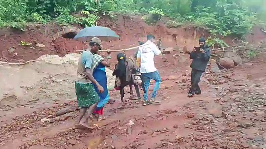 Ambulance could not reach village; pregnant woman carried 7 km